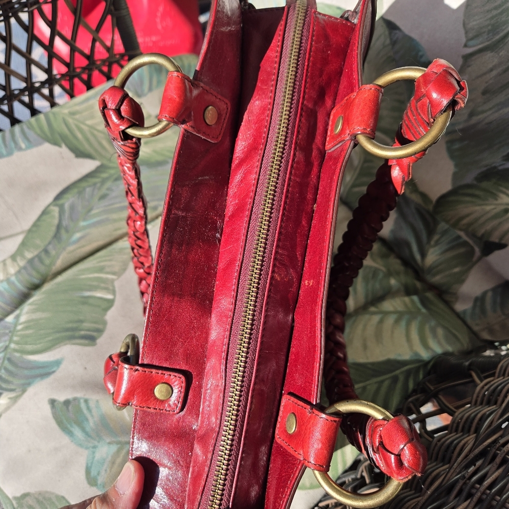 Tooled Purse Shoulder Bag Burgundy Leather - Picture 12 of 12